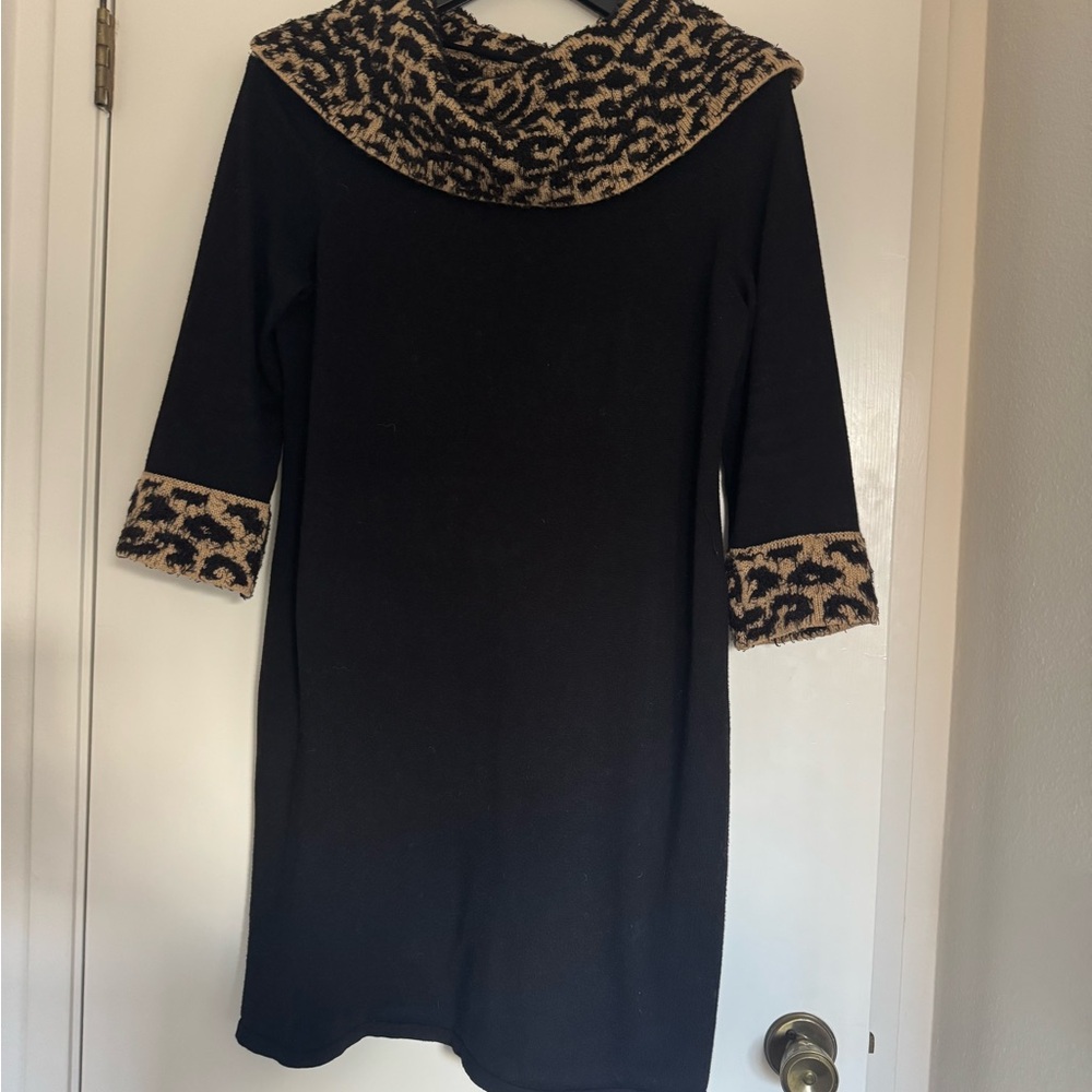 Spense Black Dress with Animal Print Details
